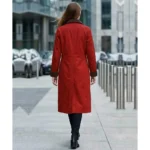 Gunfighter Real Leather Winter Red Trench Coat For Sale