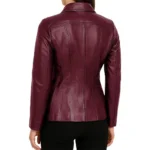 Marsha Shirt Collar Zip Up Genuine Leather Maroon Jacket For Women Marsha Shirt Collar Zip Up Genuine Leather Maroon Jacket For Women