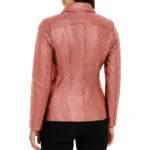 Marsha Shirt Collar Zip Up Genuine Leather Pink Jacket For Women Marsha Shirt Collar Zip Up Genuine Leather Pink Jacket For Women