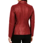 Marsha Shirt Collar Zip Up Genuine Leather Red Jacket For Women Marsha Shirt Collar Zip Up Genuine Leather Red Jacket For Women