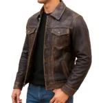 Men Western Real Leather Tracker Brown Jacket