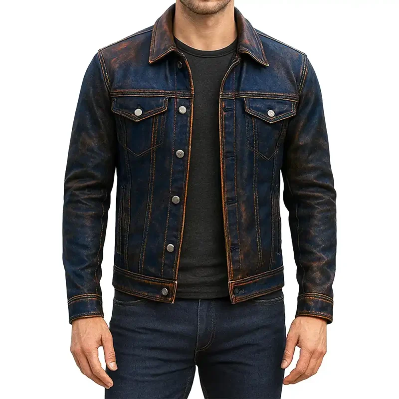 Men Western Real Leather Tracker Jacket