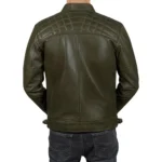 Men’s Army Green Retro Style Zipped Real Leather Biker Jacket Back