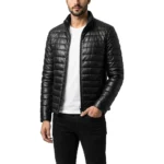 Men's Back Quilted Leather Puffer Jacket