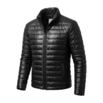 Men's Back Quilted Leather Puffer Jacket Front