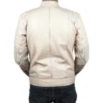 Men’s Beige Lambskin Leather Cafe Racer Jacket Back