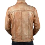 Men's Beige Lambskin Leather Trucker Jacket Back