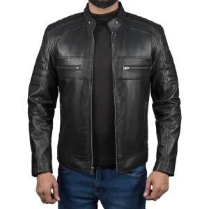 Men’s Black Lambskin Leather Cafe Racer Jacket