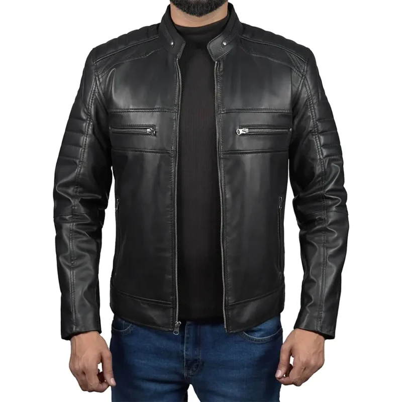 Men’s Black Lambskin Leather Cafe Racer Jacket