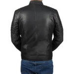 Men’s Black Lambskin Leather Cafe Racer Jacket Back