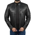 Men’s Black Lambskin Leather Cafe Racer Jacket For Sale