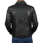 Men's Black Lambskin Leather Trucker Jacket Back