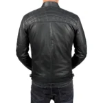 Men’s Black Retro Style Zipped Real Leather Biker Jacket Back