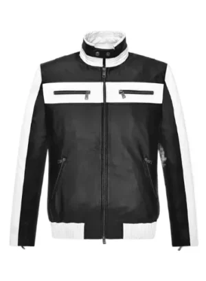 Mens Black & White Sebastian Stan Leather Jacket