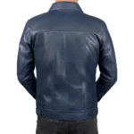 Men's Blue Lambskin Leather Trucker Jacket Back