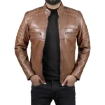 Men’s Brown Lambskin Leather Cafe Racer Jacket