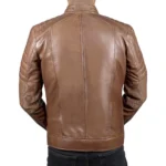 Men’s Brown Lambskin Leather Cafe Racer Jacket Back