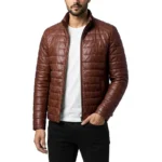 Men's Brown Quilted Leather Puffer Jacket