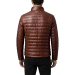 Men's Brown Quilted Leather Puffer Jacket Back