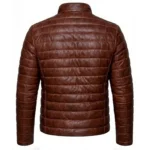 Men's Brown Quilted Leather Puffer Jacket For Sale