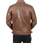 Men’s Brown Retro Style Zipped Real Leather Biker Jacket Back