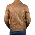 Men's Camel Lambskin Leather Trucker Jacket Back