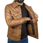 Men's Camel Lambskin Leather Trucker Jacket Inner