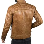 Men’s Camel Retro Style Zipped Real Leather Biker Jacket Back