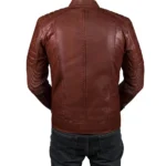 Men’s Cognac Lambskin Leather Cafe Racer Jacket Back