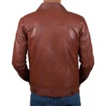 Men's Cognac Lambskin Leather Trucker Jacket Back