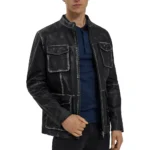 Men's Distressed Black Genuine Leather Jacket