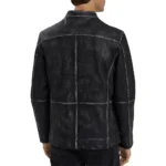 Men's Distressed Black Genuine Leather Jacket Back