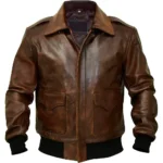 Men's Distressed Brown A-2 Aviator Bomber Leather Jacket