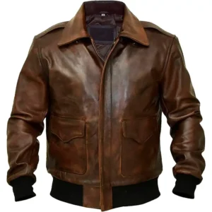 Men's Distressed Brown A-2 Aviator Bomber Leather Jacket
