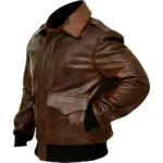 Men's Distressed Brown A-2 Aviator Bomber Leather Jacket Side