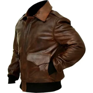 Men's Distressed Brown A-2 Aviator Bomber Leather Jacket Side