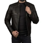 Men’s Distressed Brown Lambskin Leather Cafe Racer Jacket Front