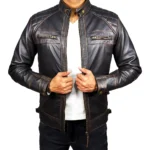 Men’s Distressed Brown Retro Style Zipped Real Leather Biker Jacket