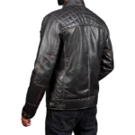 Men’s Distressed Brown Retro Style Zipped Real Leather Biker Jacket Back