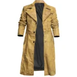 Men’s Distressed Leather Duster Trench Yellow Coat Men’s Distressed Leather Duster Trench Yellow Coat