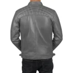 Men’s Grey Retro Style Zipped Real Leather Biker Jacket Back
