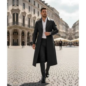 Men's Jackson Black Leather Long Duster Coat