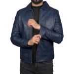 Men's John Wick Blue Real Lambskin Leather Bomber Jacket For Sale