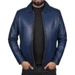 Men's John Wick Blue Real Lambskin Leather Bomber Jacket Full