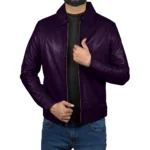 Men's John Wick Purple Real Lambskin Leather Bomber Jacket For Sale