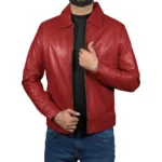 Men's John Wick Red Real Lambskin Leather Bomber Jacket Front