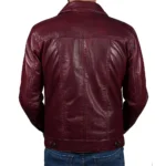 Men's Maroon Lambskin Leather Trucker Jacket Back