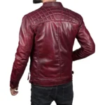 Men’s Maroon Retro Style Zipped Real Leather Biker Jacket Back