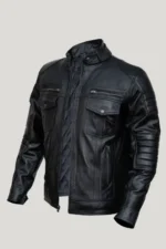 Men’s Motorcycle Black Leather Jacket pose
