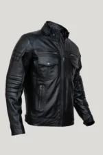 Men’s Motorcycle Black Leather Jacket side